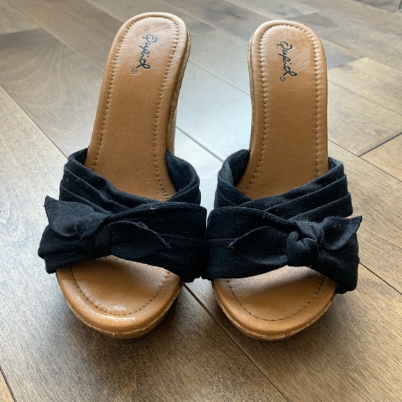 Qupid wedge sandal worth black bow - Picture 4 of 5